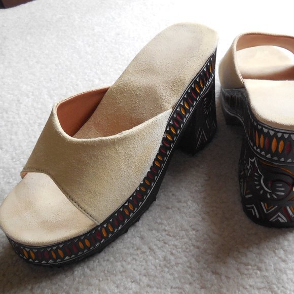 Red Wall Wooden Platform Sandals Size 39 - Picture 3 of 5